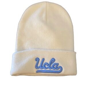 UCLA White Cuffed Ribbed Knit beanie script logo Light blue embroidered college